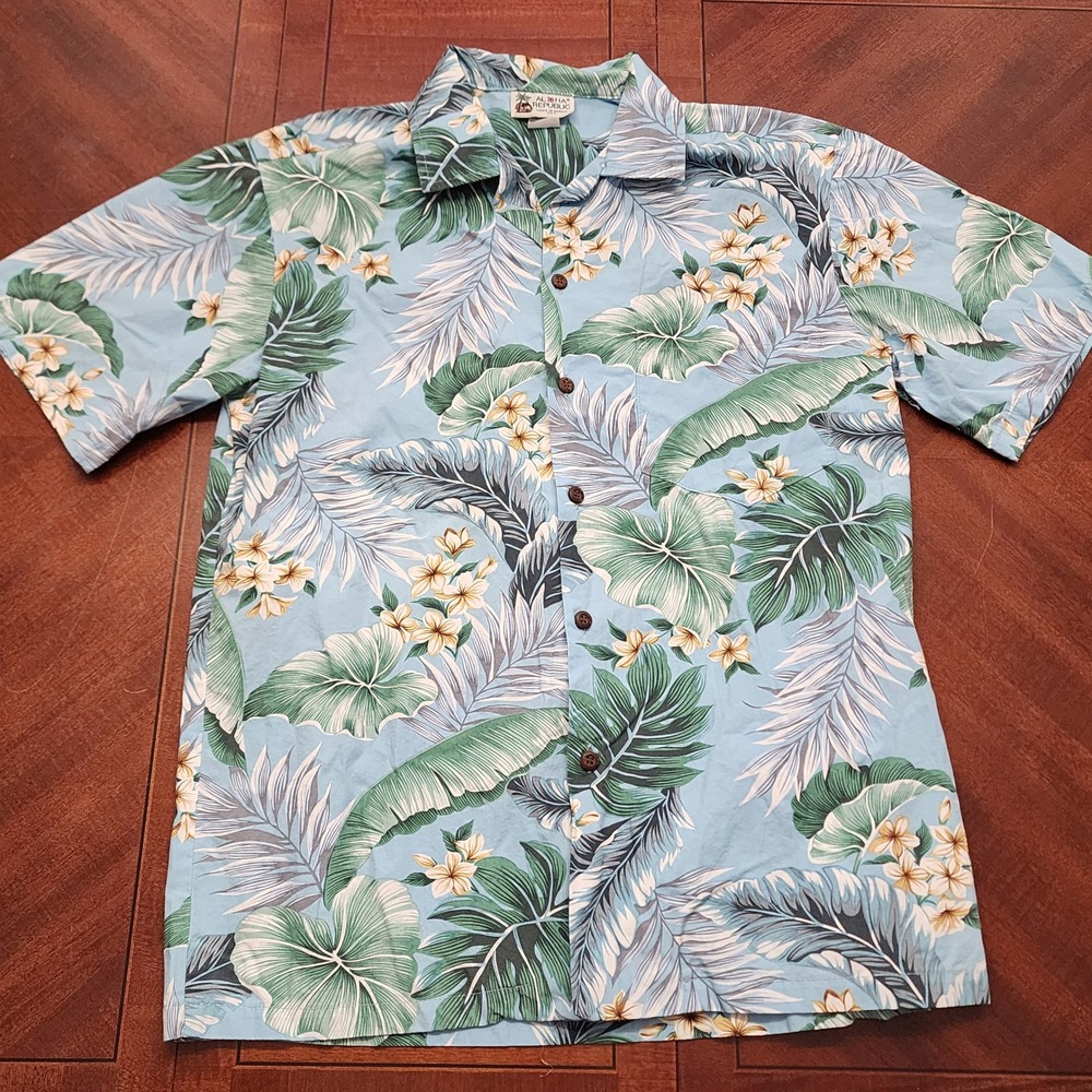 VTG Aloha Republic Shirt Mens Medium Blue Tropical Floral Hawaiian Button Up